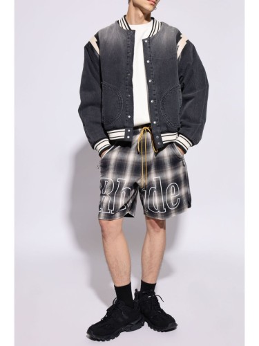 RHUDE,PLAID LOGO SHORT