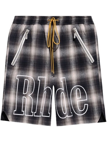 RHUDE,PLAID LOGO SHORT