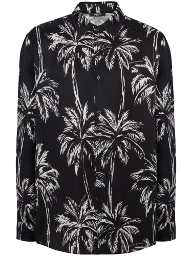 PALM PRINT SATIN SHIRT